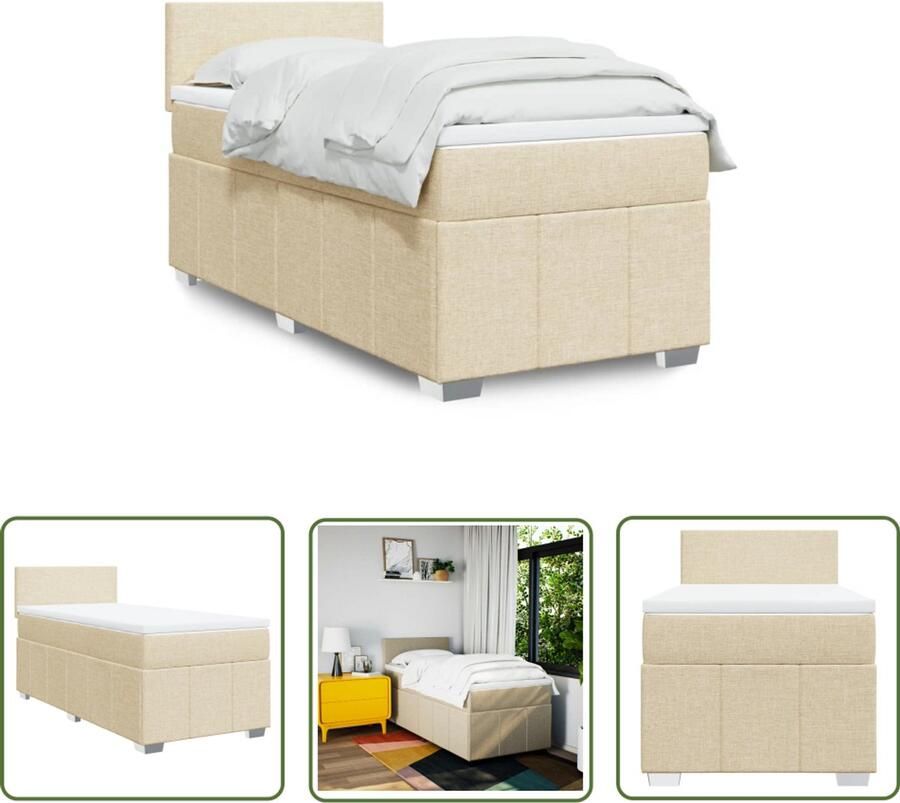 VidaXL Boxspring met matras stof crèmekleurig 90x190 cm Boxspring Matras Bed Frame Hoofdbord Pocketvering