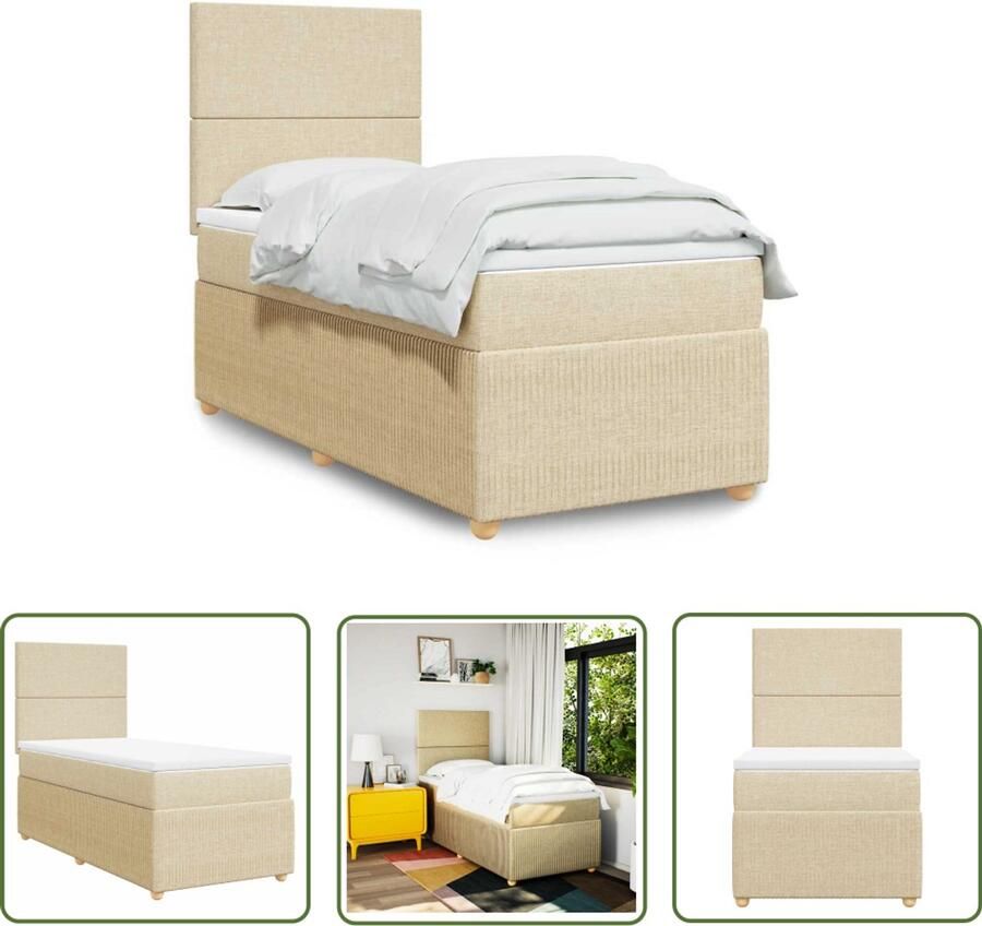 VidaXL Boxspring met matras stof crèmekleurig 90x190 cm Boxspring Matras Boxsprings Slaapcomfort Pocketvering