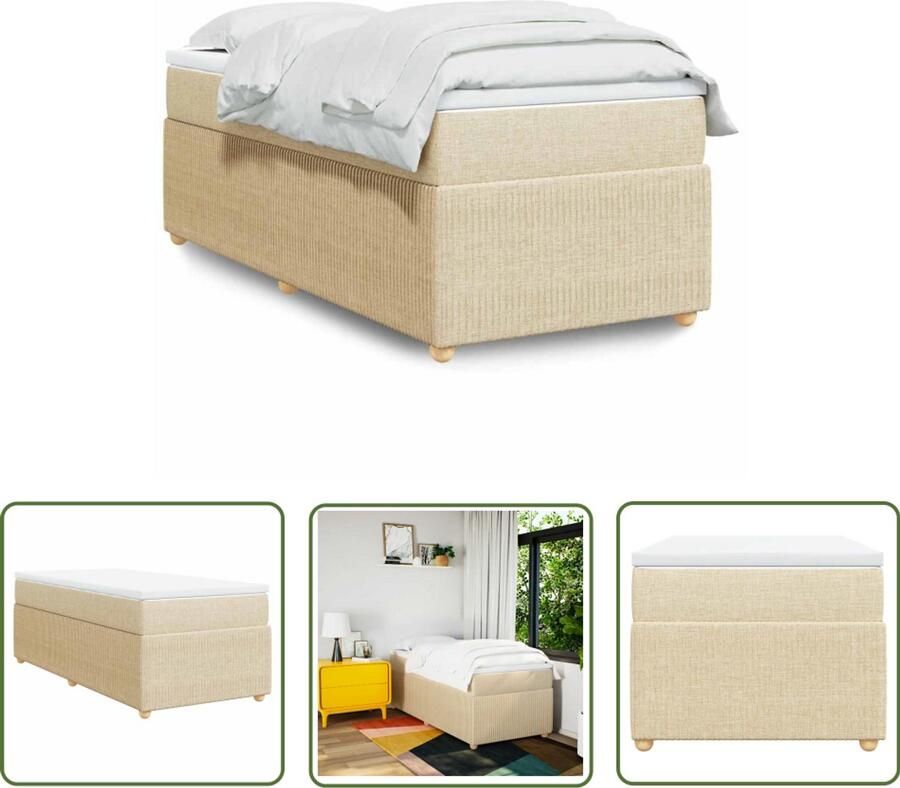 VidaXL Boxspring met matras stof crèmekleurig 90x190 cm Boxspring Matras Creme Kleurig Pocketvering Bed Frame