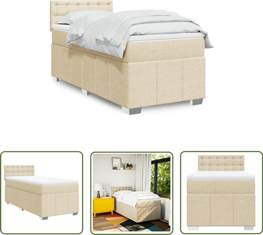 VidaXL Boxspring met matras stof crèmekleurig 90x190 cm Boxspring Matras Pocketvering Creme Kleurig Bed Frame