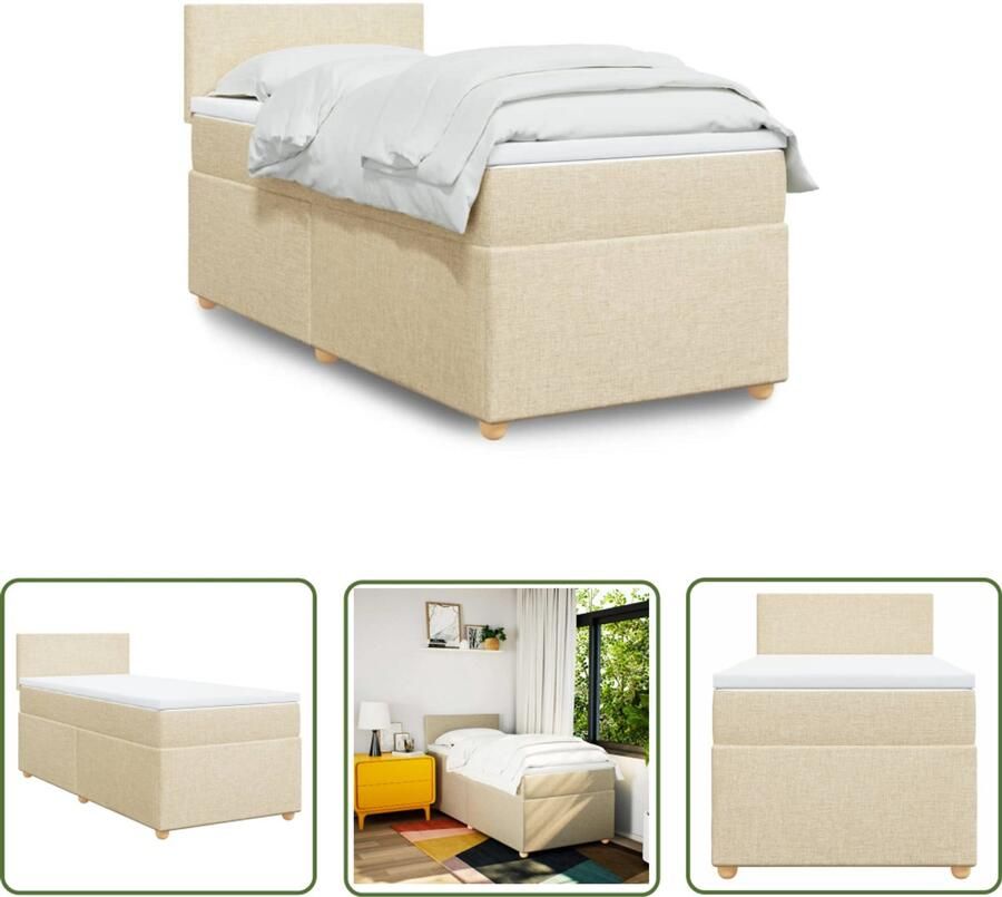 VidaXL Boxspring met matras stof crèmekleurig 90x190 cm Boxspring Matras Slaapcomfort Pocketvering Creme Kleur