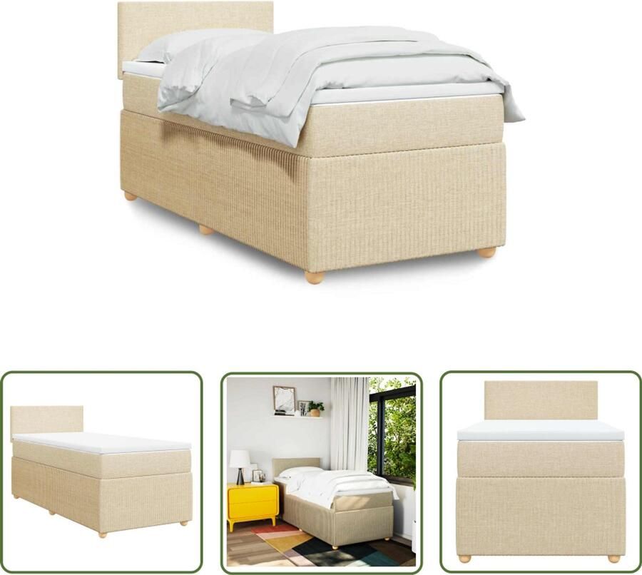 VidaXL Boxspring met matras stof crèmekleurig 90x200 cm Boxspring Matras Creme Kleurt Slaapcomfort Pocketvering