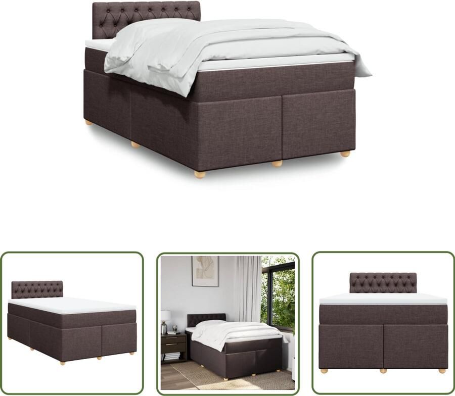 VidaXL Boxspring met matras stof donkerbruin 120x190 cm Boxspring Matras Bed Frame Slaapcomfort Dark Brown
