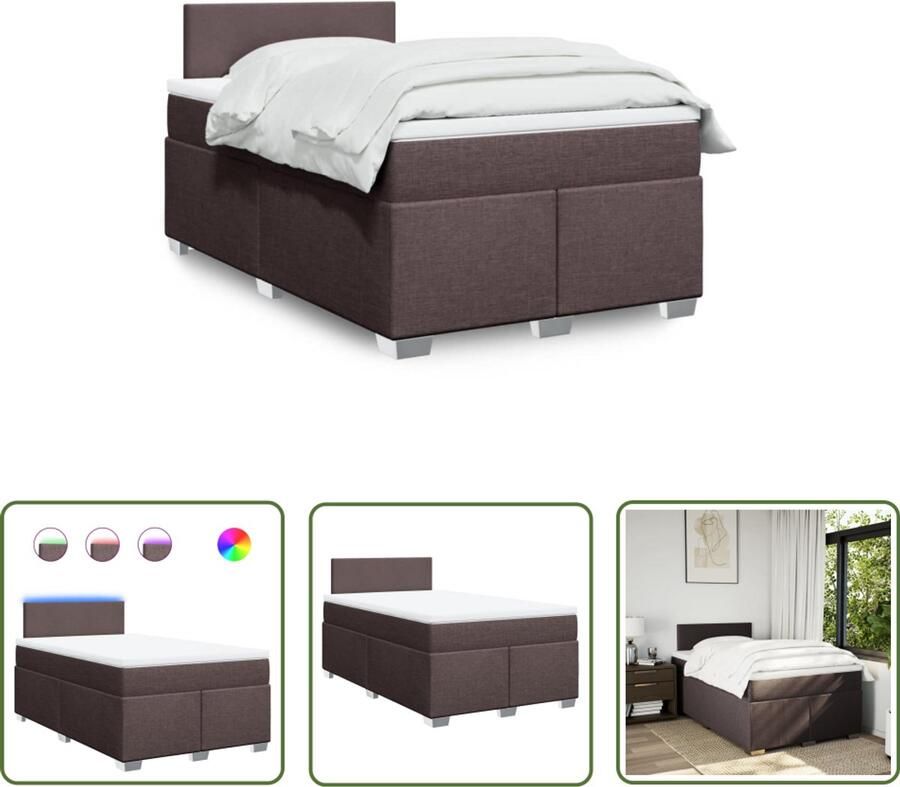 VidaXL Boxspring met matras stof donkerbruin 120x190 cm Boxspring Matras Led Verlichting Dark Brown Bedroom Furniture