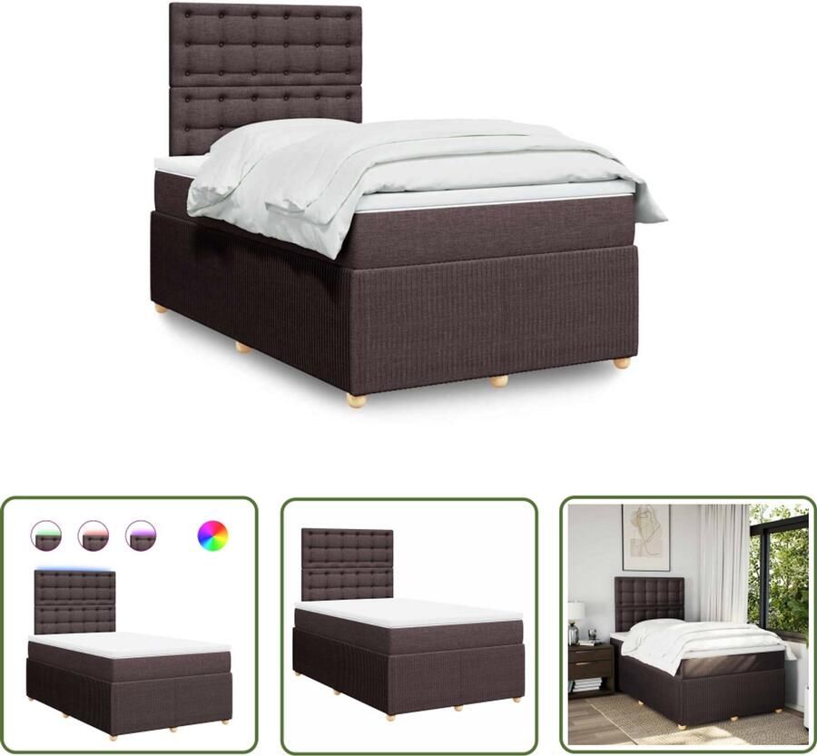 VidaXL Boxspring met matras stof donkerbruin 120x190 cm Boxspring Matras Led Verlichting Hoofdbord Bedroom Furniture