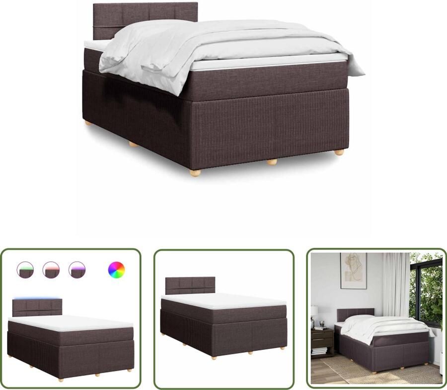 VidaXL Boxspring met matras stof donkerbruin 120x190 cm Boxspring Matras Led Verlichting Slaapcomfort Bedroom Furniture
