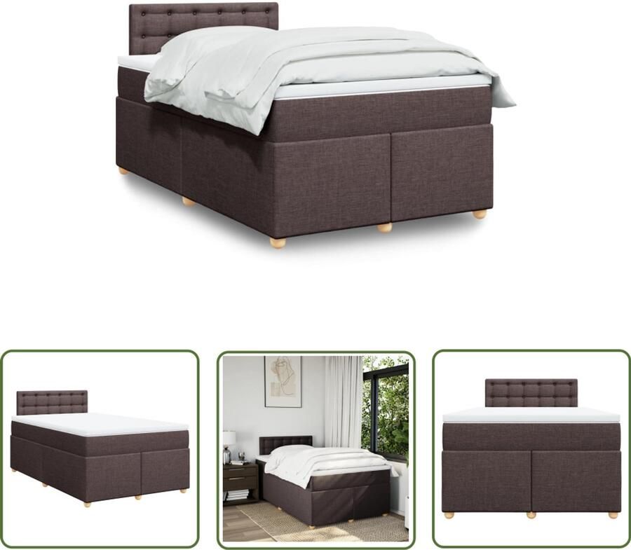 VidaXL Boxspring met matras stof donkerbruin 120x200 cm Boxspring Matras Bed Frame Dark Brown Bedroom Furniture