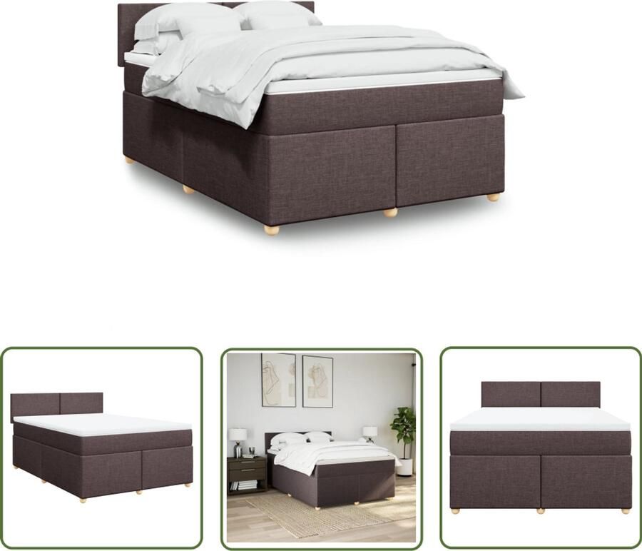 VidaXL Boxspring met matras stof donkerbruin 140x190 cm Boxspring Matras Bedframe Donkere Bruine Kleur Pocketvering