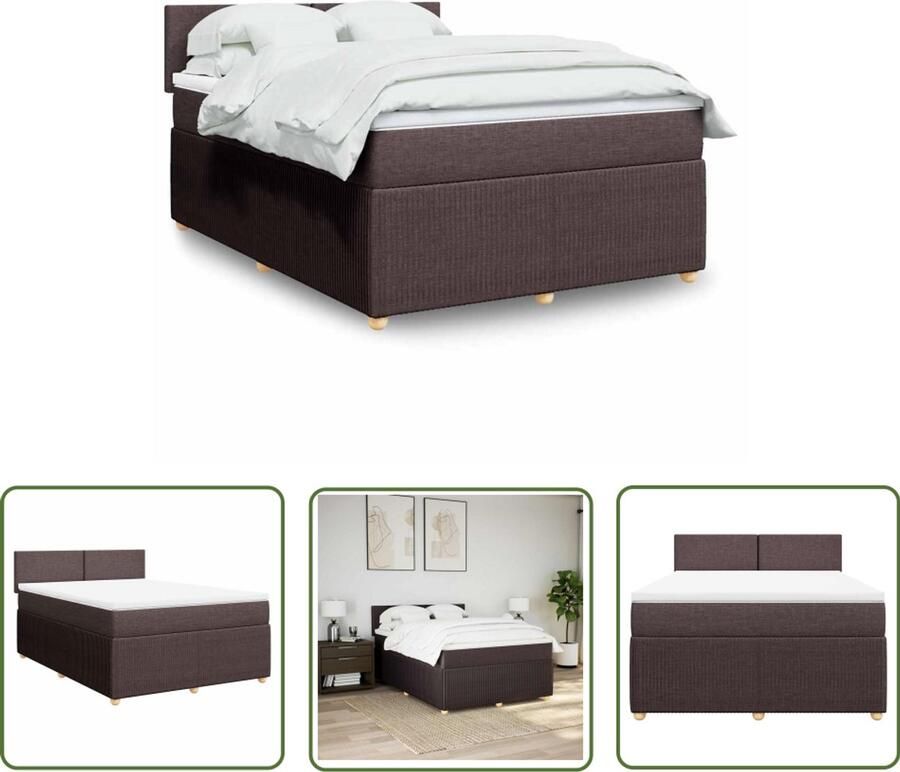 VidaXL Boxspring met matras stof donkerbruin 140x190 cm Boxspring Matras Slaapcomfort Pocketvering Lederlook