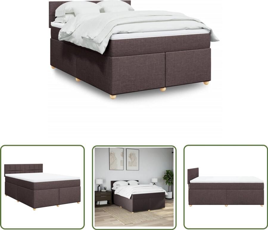 VidaXL Boxspring met matras stof donkerbruin 140x200 cm Boxspring Matras Bed Frame Slaapcomfort Donkere Kleuren