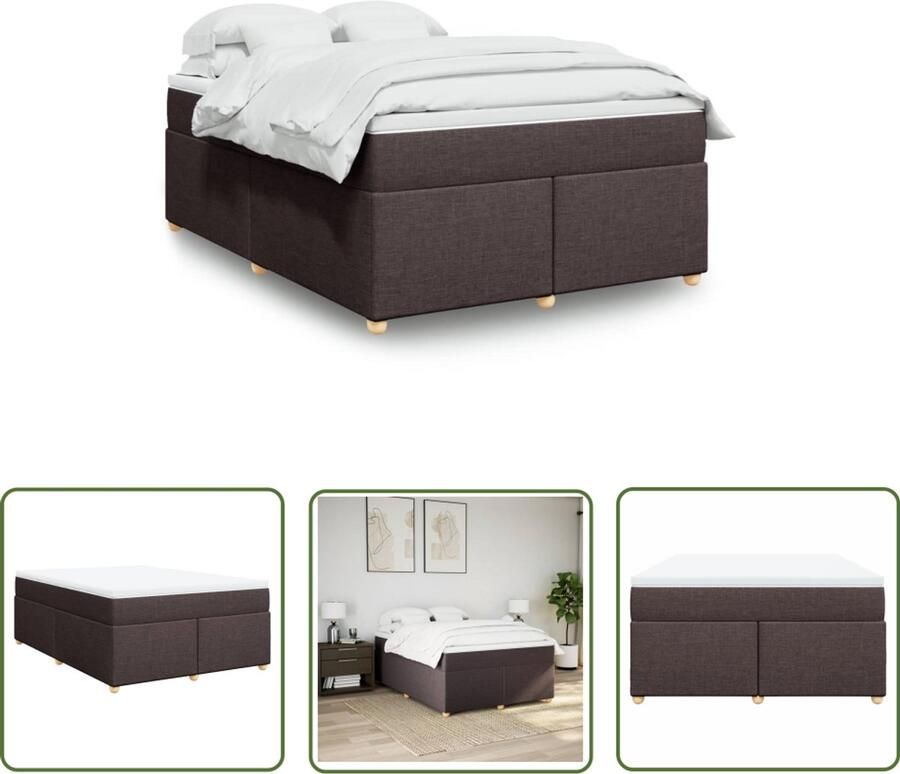 VidaXL Boxspring met matras stof donkerbruin 140x200 cm Boxspring Matras Boxspringbed Slaapcomfort Pocketveringmatras