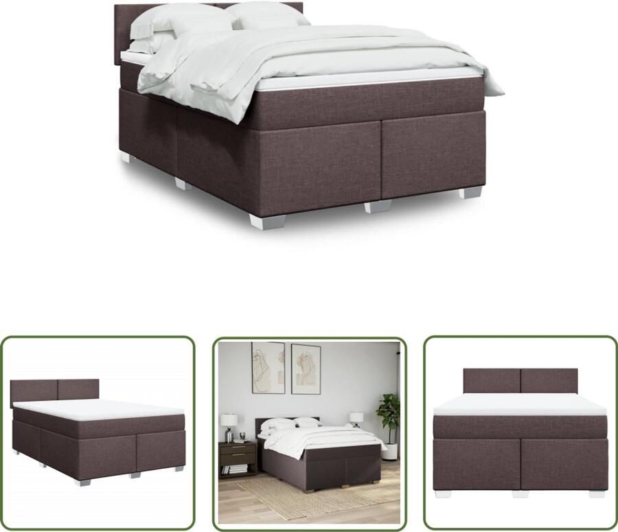 VidaXL Boxspring met matras stof donkerbruin 140x200 cm Boxspring Matras Boxspringbed Slaapcomfort Pocketvering