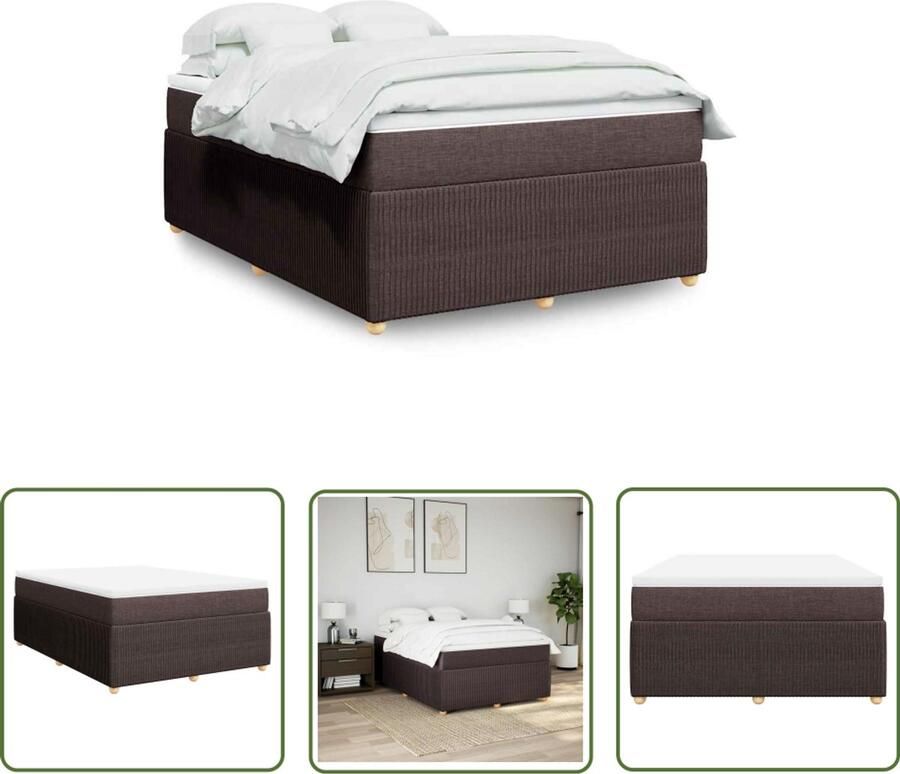VidaXL Boxspring met matras stof donkerbruin 140x200 cm Boxspring Matras Slaapcomfort Bedroom Furniture Dark Brown Bed