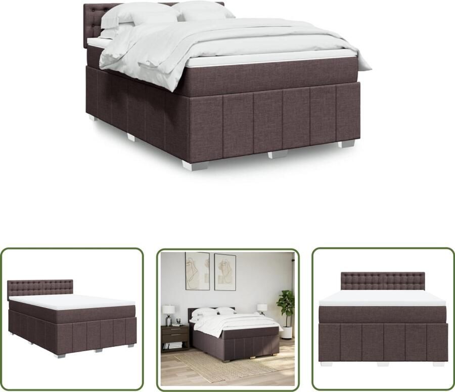 VidaXL Boxspring met matras stof donkerbruin 160x200 cm Boxspring Matras Bed Frame Slaapcomfort Donkere Kleur