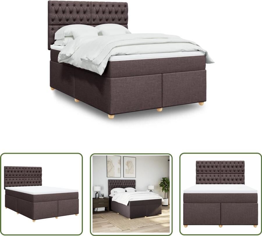 VidaXL Boxspring met matras stof donkerbruin 160x200 cm Boxspring Matras Boxspringbed Slaapcomfort Pocketvering