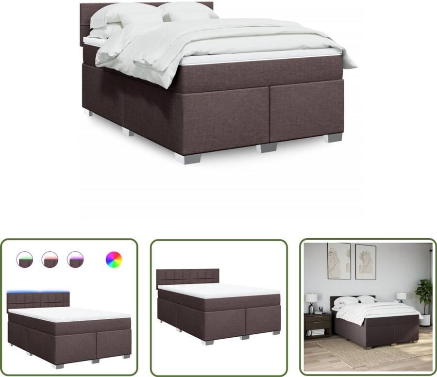 VidaXL Boxspring met matras stof donkerbruin 160x200 cm Boxspring Matras Led Verlichting Boxspringbed Bedroom Furniture