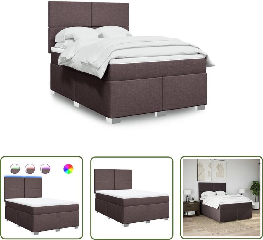 VidaXL Boxspring met matras stof donkerbruin 160x200 cm Boxspring Matras Led Verlichting Slaapcomfort Bedroom Furniture