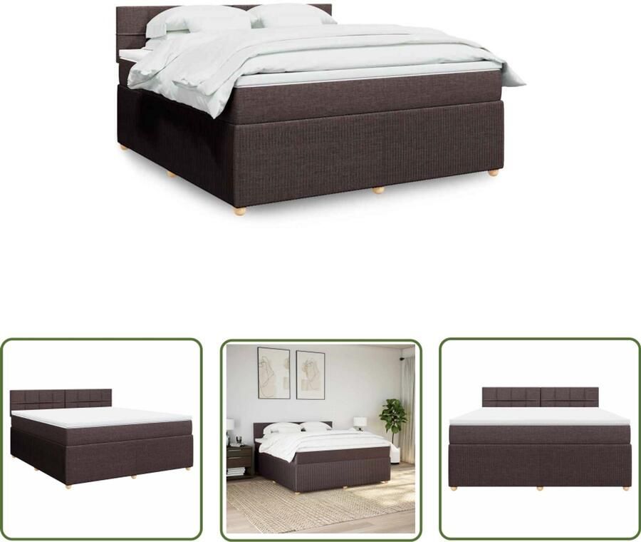 VidaXL Boxspring met matras stof donkerbruin 180x200 cm Boxspring Matras Bed Frame Donkere Bruine Kleuren Pocketvering