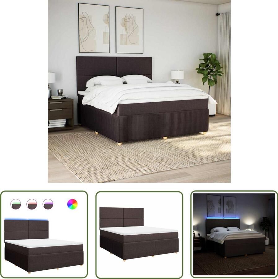 VidaXL Boxspring met matras stof donkerbruin 180x200 cm Boxspring Matras Led Verlichting Elektrisch Hoofdbord Pocketvering