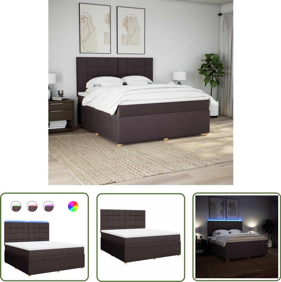 VidaXL Boxspring met matras stof donkerbruin 180x200 cm Boxspring Matras Led Verlichting Elektrisch Verstelbaar Pocketvering