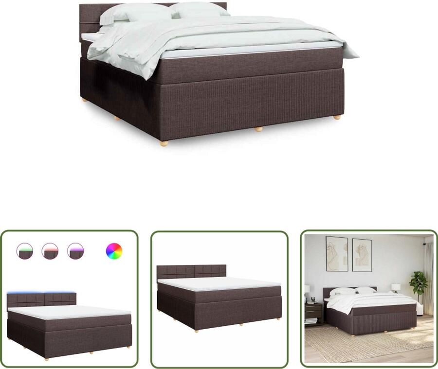 VidaXL Boxspring met matras stof donkerbruin 180x200 cm Boxspring Matras Led Verlichting Slaapcomfort Bedroom Decoratie