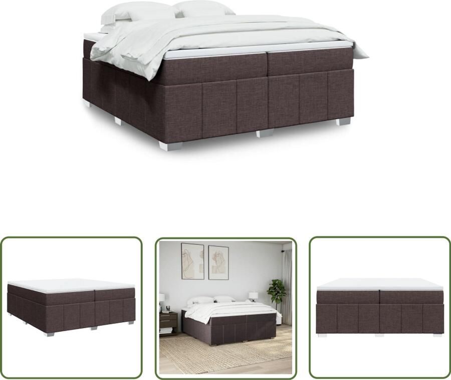 VidaXL Boxspring met matras stof donkerbruin 200x200 cm Boxspring Matras Slaapcomfort Bed Frame Pocketvering