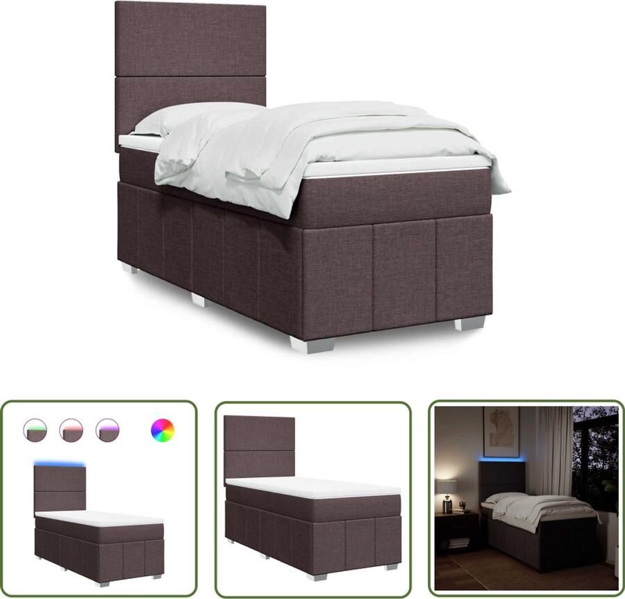 VidaXL Boxspring met matras stof donkerbruin 90x200 cm Boxspring Matras Led Verlichting Boxspringbed Dark Brown