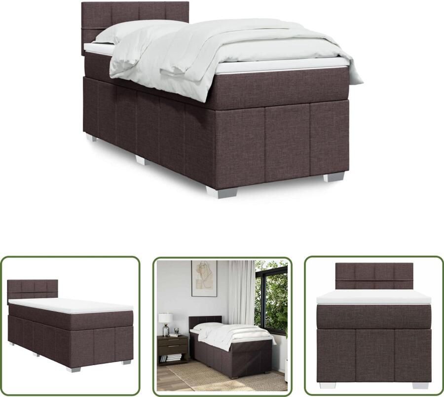 VidaXL Boxspring met matras stof donkerbruin 90x200 cm Boxspring Matras Slaapcomfort Bed Frame Bedroom Furniture