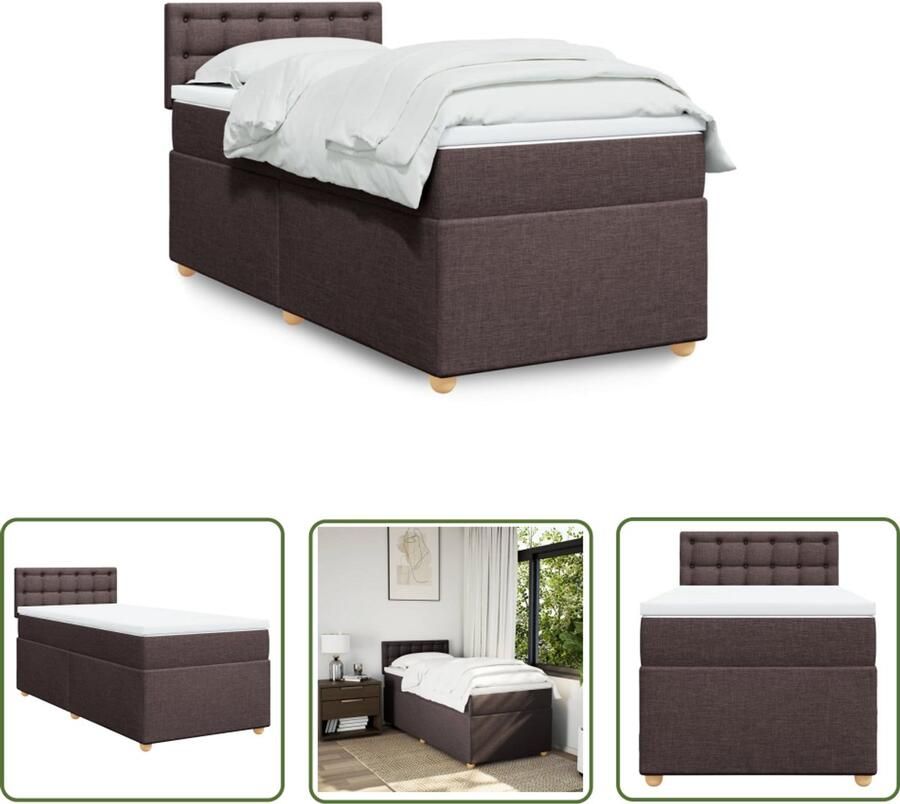 VidaXL Boxspring met matras stof donkerbruin 90x200 cm Boxspring Matras Slaapcomfort Bed Frame Donkere Kleuren