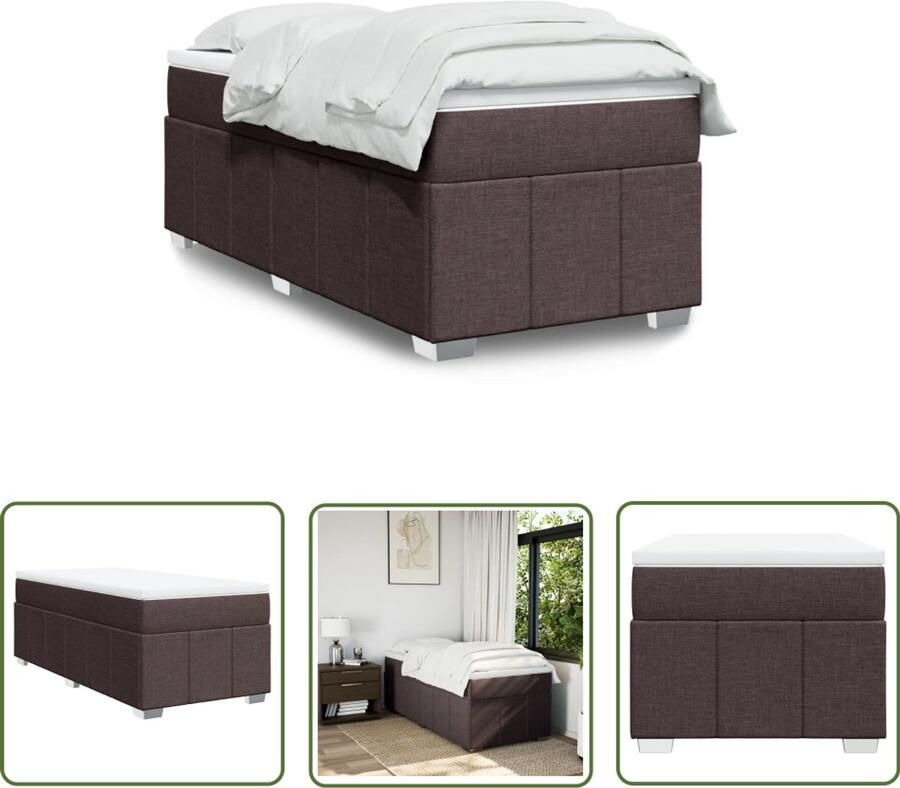 VidaXL Boxspring met matras stof donkerbruin 90x200 cm Boxspring Matras Slaapcomfort Bedroom Furniture Donkere Kleuren