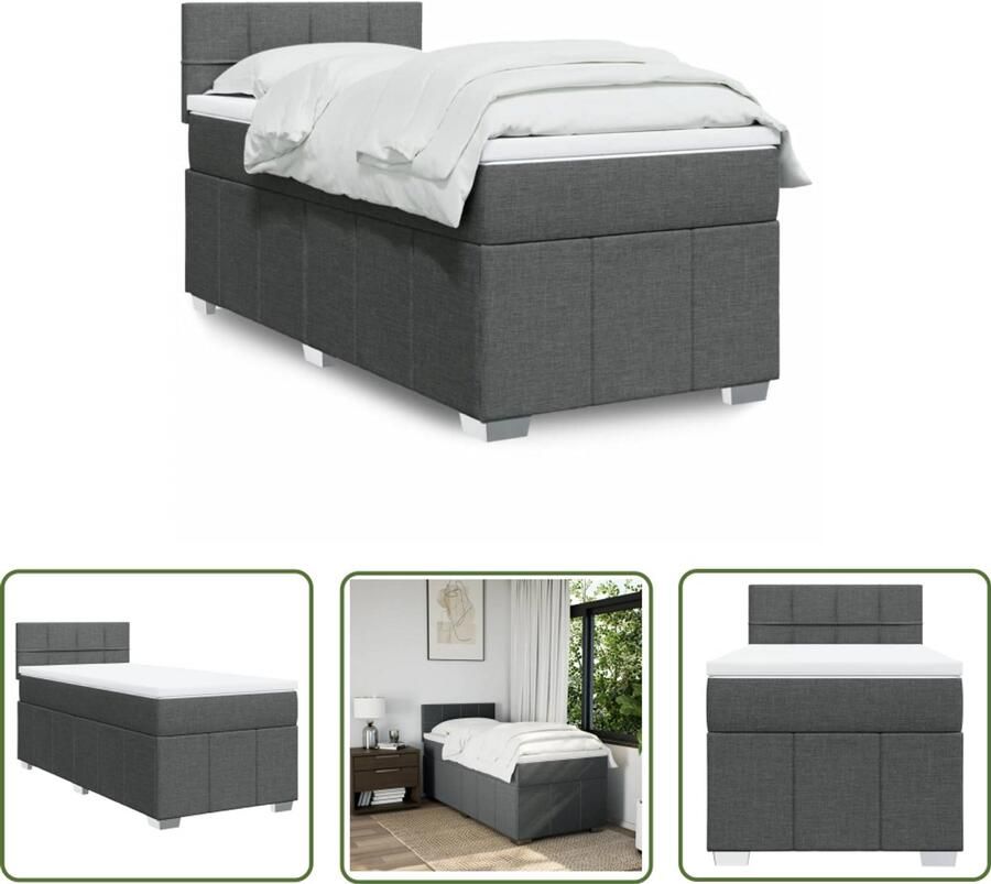 VidaXL Boxspring met matras stof donkergrijs 100x200 cm Boxspring Matras Bed Frame Donkere Grijze Kleuren Pocketvering