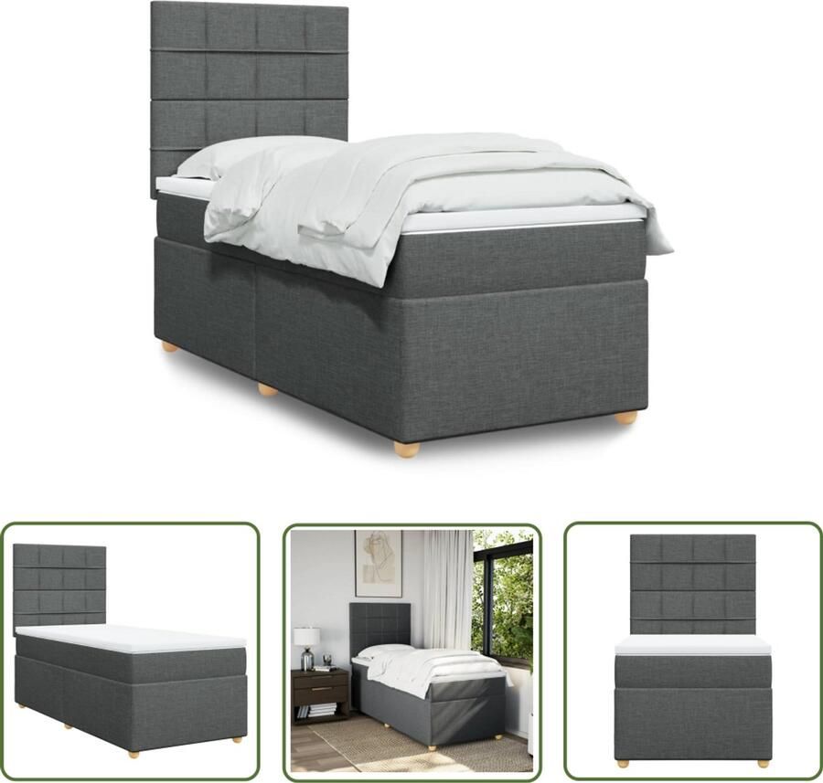 VidaXL Boxspring met matras stof donkergrijs 100x200 cm Boxspring Matras Bed Frame Pocketvering Hoofdbord