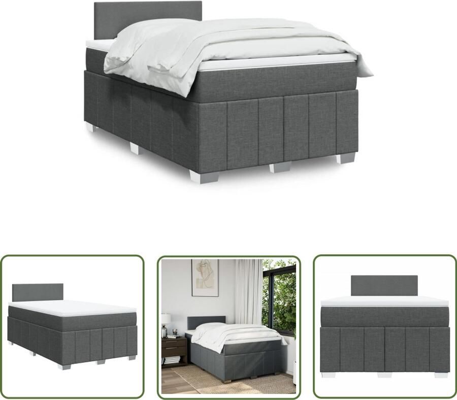 VidaXL Boxspring met matras stof donkergrijs 120x190 cm Boxspring Matras Bed Frame Slaapcomfort Dark Grey