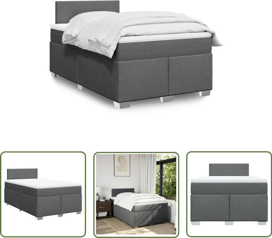 VidaXL Boxspring met matras stof donkergrijs 120x190 cm Boxspring Matras Bed Frame Slaapcomfort Pocketvering - Foto 2