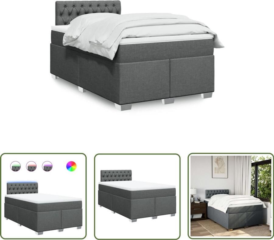VidaXL Boxspring met matras stof donkergrijs 120x190 cm Boxspring Matras Led Verlichting Donkere Kleur Bedroom Furniture