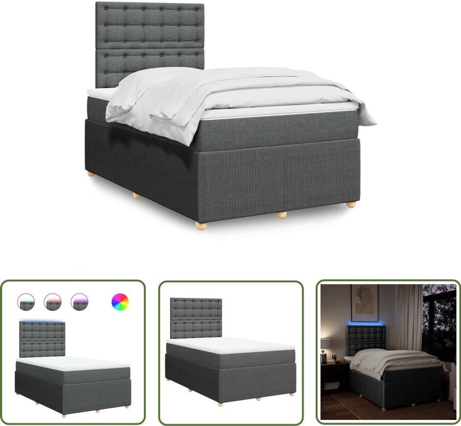VidaXL Boxspring met matras stof donkergrijs 120x190 cm Boxspring Matras Led Verlichting Slaapcomfort Dark Grey