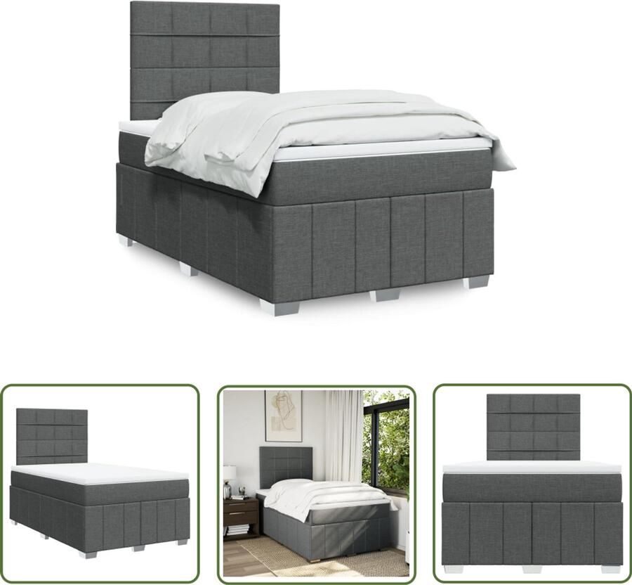 VidaXL Boxspring met matras stof donkergrijs 120x190 cm Boxspring Matras Slaapcomfort Bed Frame Dark Grey