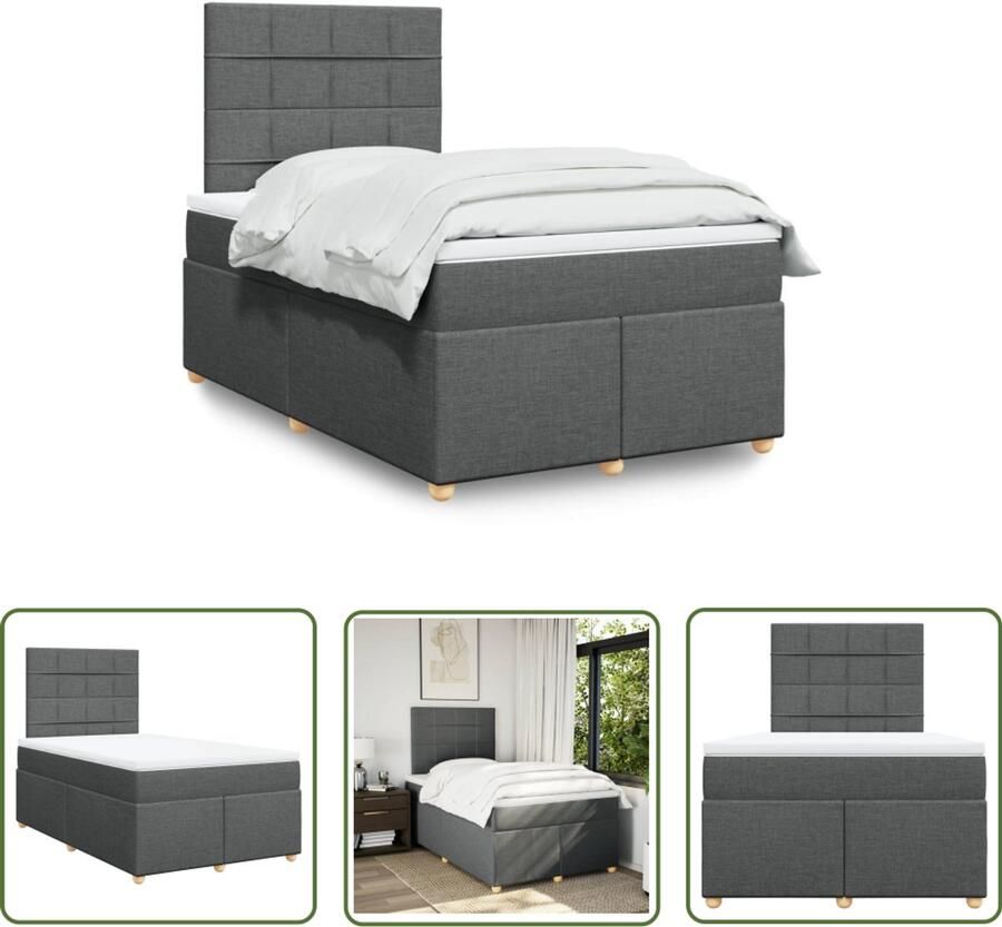 VidaXL Boxspring met matras stof donkergrijs 120x200 cm Boxspring Matras Bed Frame Donkere Grijze Kleuren Pocketvering