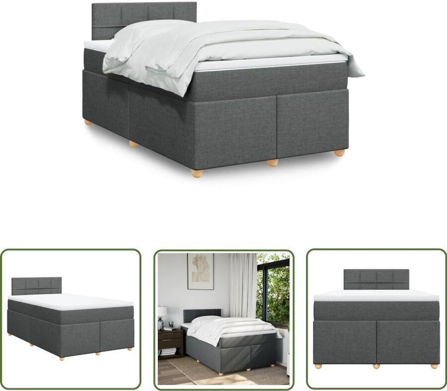 VidaXL Boxspring met matras stof donkergrijs 120x200 cm Boxspring Matras Bed Frame Slaapcomfort Donkere Grijze Kleuren
