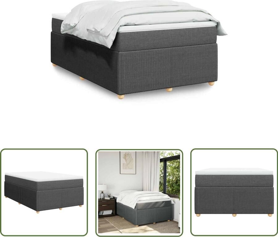 VidaXL Boxspring met matras stof donkergrijs 120x200 cm Boxspring Matras Slaapcomfort Bed Frame Donkere Kleur