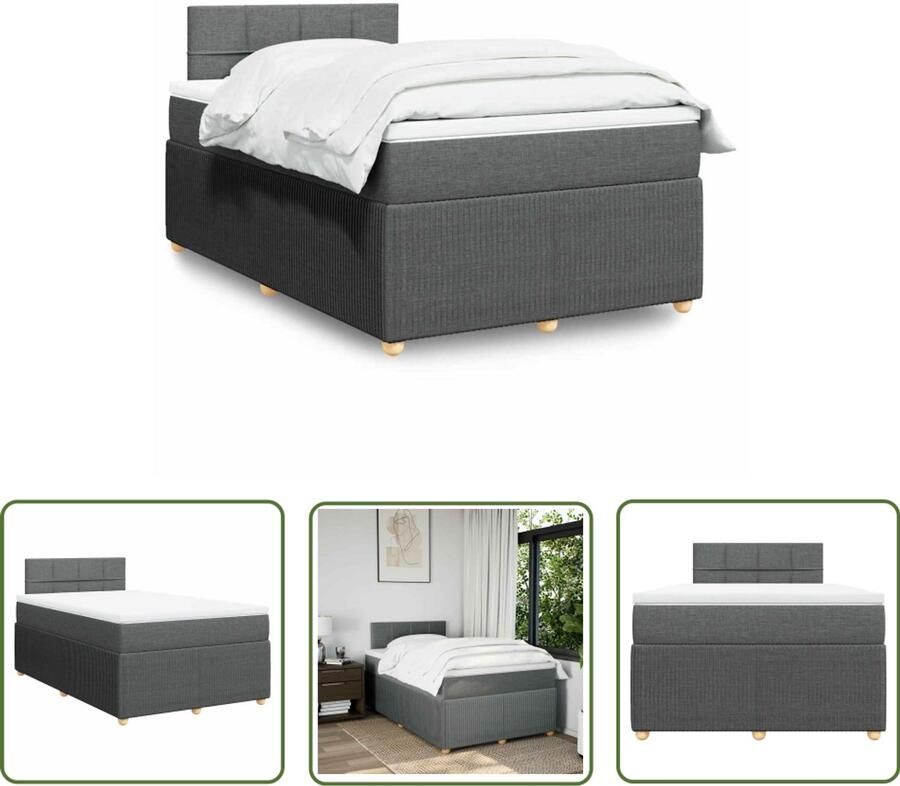 VidaXL Boxspring met matras stof donkergrijs 120x200 cm Boxspring Matras Slaapcomfort Pocketvering Frame