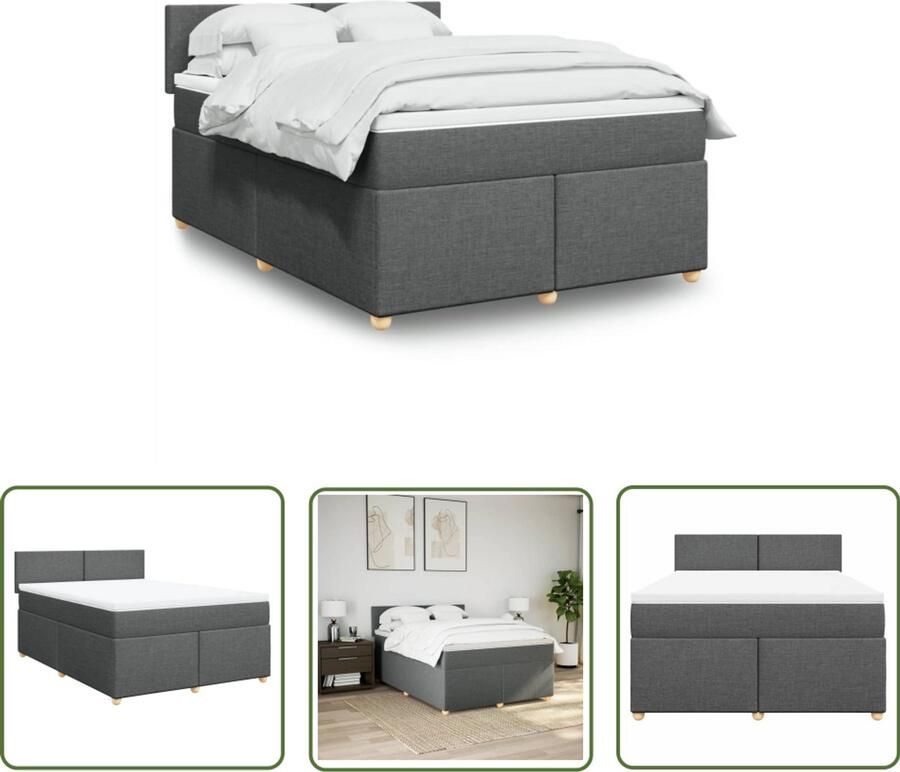 VidaXL Boxspring met matras stof donkergrijs 140x190 cm Boxspring Matras Slaapcomfort Donkere Kleuren Bedroom Decor