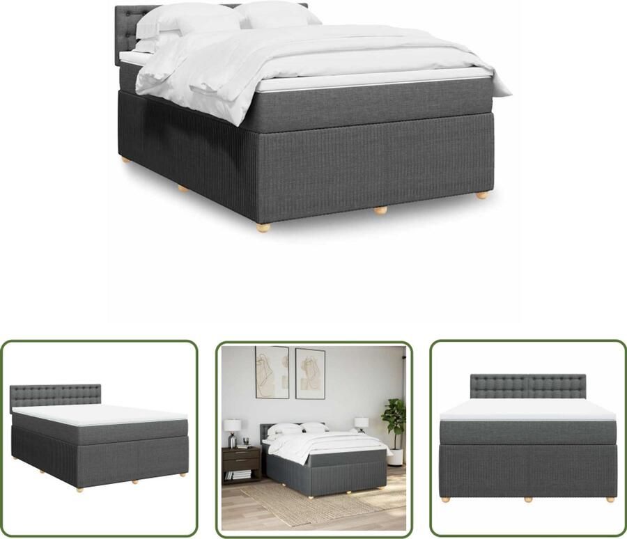 VidaXL Boxspring met matras stof donkergrijs 140x190 cm Boxspring Matras Slaapcomfort Pocketvering Dark Grey