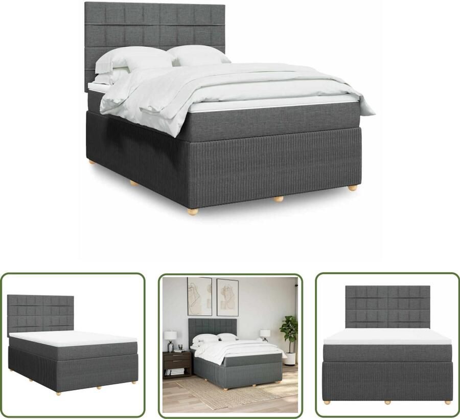 VidaXL Boxspring met matras stof donkergrijs 140x190 cm Boxspring Matras Slaapcomfort Pocketvering Hoofdbord