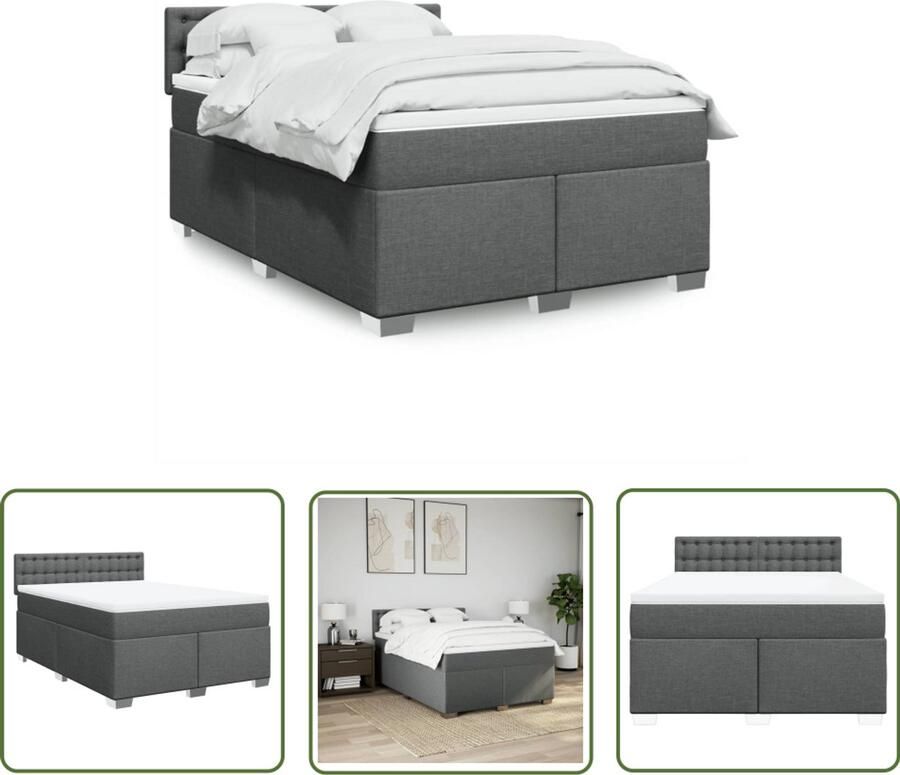 VidaXL Boxspring met matras stof donkergrijs 140x200 cm Boxspring Matras Pocketvering Boxspringbed Slaapcomfort