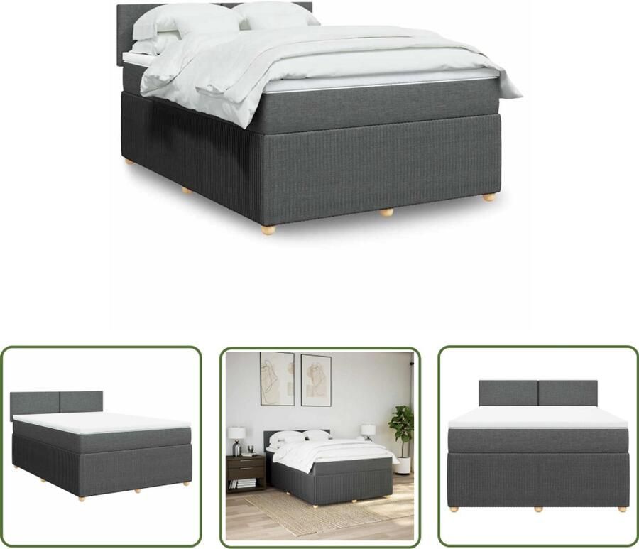 VidaXL Boxspring met matras stof donkergrijs 140x200 cm Boxspring Matras Pocketvering Dark Grey Bedroom Furniture