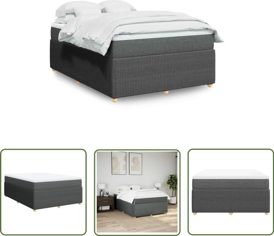 VidaXL Boxspring met matras stof donkergrijs 140x200 cm Boxspring Matras Slaapcomfort Bedroom Furniture Dark Grey
