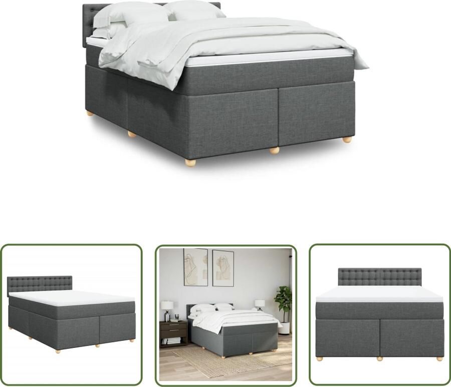 VidaXL Boxspring met matras stof donkergrijs 160x200 cm Boxspring Matras Bed Frame Boxspring Bed Donkere Grijze Boxspring