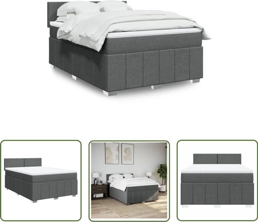VidaXL Boxspring met matras stof donkergrijs 160x200 cm Boxspring Matras Bed Frame Donkere Grijze Kleuren Lederlook