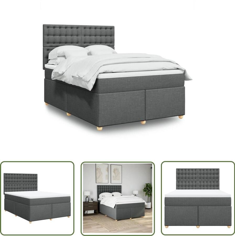 VidaXL Boxspring met matras stof donkergrijs 160x200 cm Boxspring Matras Bed Frame Slaapcomfort Pocketvering